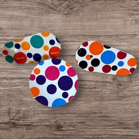 Vintage Tin Litho Polka Dot Party Noisemaker Spinner’s - Set of 3 - Picture 1 of 2